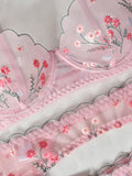 Embroidery and mesh underwear four-piece set