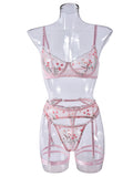 Embroidery and mesh underwear four-piece set