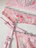 Embroidery and mesh underwear four-piece set