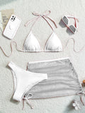 Sexy backless solid color bikini three piece set